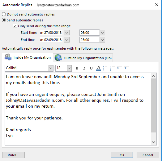 How To Set Up An Out Of Office Email In Outlook