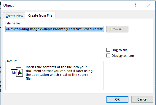 embed an excel spreadsheet in word